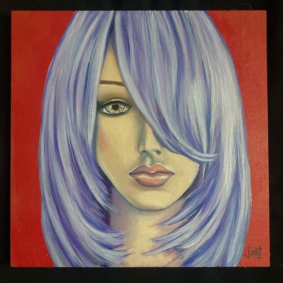 4 Original 8x8 oil paintings of wig mannequins - Picture 5 of 6